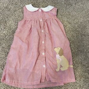 Red Striped Dress with Puppy Appliqué
